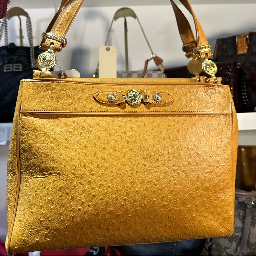 Versace Yellow Leather Shoulder Bag with Gold Hardware